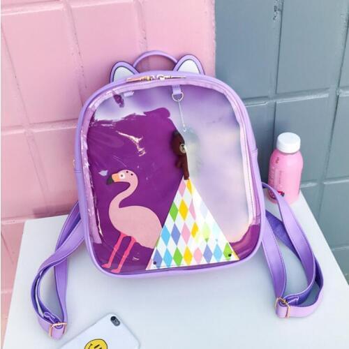 Women backpack Candy Color Transparent Bag Lovely Ita bag Cat Ear PU Leather Backpacks Women Bags for Schoolbags Teenage Girls