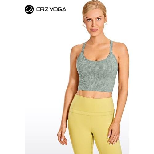 CRZ YOGA Womens Longline Sports Bra Padded Wireless Racerback Yoga Bras Crop Tank Tops