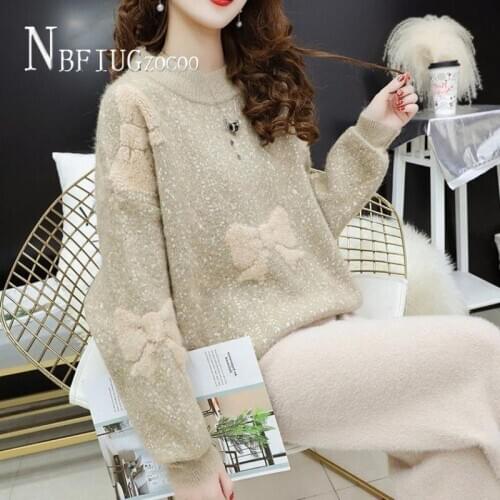 Pink Red Khaki Color Knitting Bowknot Women Sweater S-2XL Female Sweaters