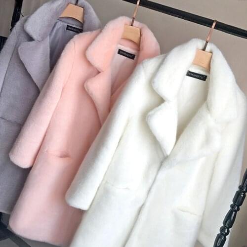 Winter new fashion solid warm Double-faced Fur faux fur coat mink coat womens medium long coats and jackets women with pocket