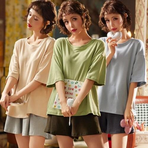 100% Cotton Short Sleeve Pajama Sets for Women 2021 Summer Loose Shorts Sleepwear Suit Pyjama Homewear Pijama Mujer Home Clothes