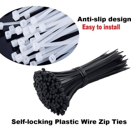 100pcs White/Black Nylon Cable Ties Self-locking Plastic Straps Fixed Cable Ties Bundled Ties 3x60/80/100/120/150/200mm