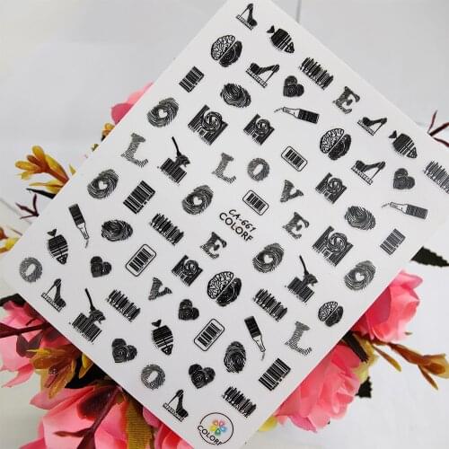 3D Nail stickers Art High Heels Bar Code Love Heart Design Sliders for Nails Foil Self Adhesive All for Manicure Accessories
