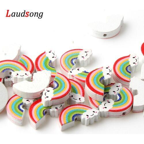 40pcs/Lot Smile Rainbow Shape Wooden Beads Lead-free Spacer Wood Beads 12x22mm DIY Pacifier clip