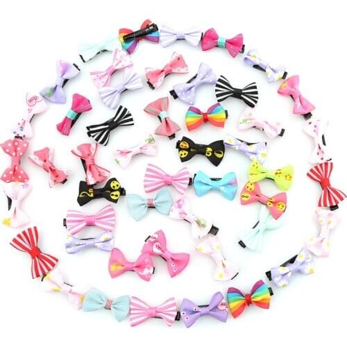 50pcs/pack Mixed Color Bowknot Kids Baby Children Hair Clip Bow Pin Barrette Hairpin Ornament Accessories For Girls