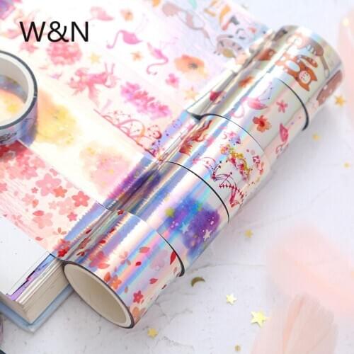 9 Pcs/lot Laser Unicorn Flamingo Starry Sky Flowers Washi Tape Set diy Decoration for Scrapbooking Masking Tape Adhesive Tape