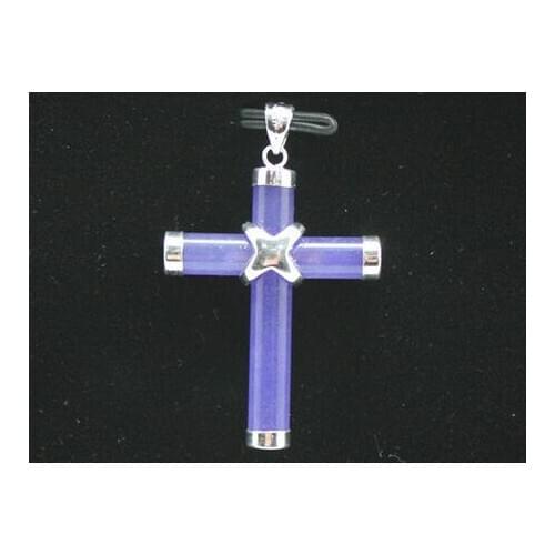 925 Sterling Silver Purple Jade Cross Pendant
