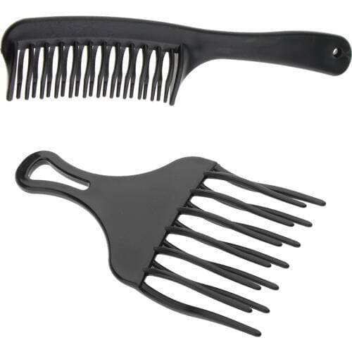 Perfeclan 2pcs Afro Hair Pick Comb Detangler Lift Plastic Double Row Wide Tooth Comb for African American Hair