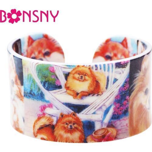 Bonsny Acrylic Colorful Pattern Pomeranian Dog Bangle News 2017 Fashion Jewelry Women Girl Spring Summer Accessories wholesale