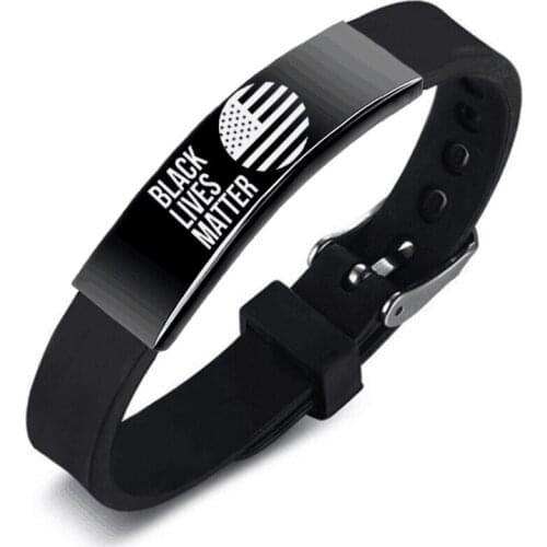 U.S. protests around black lives matter silicone stainless steel black elbow bracelet bracelet Free shiping