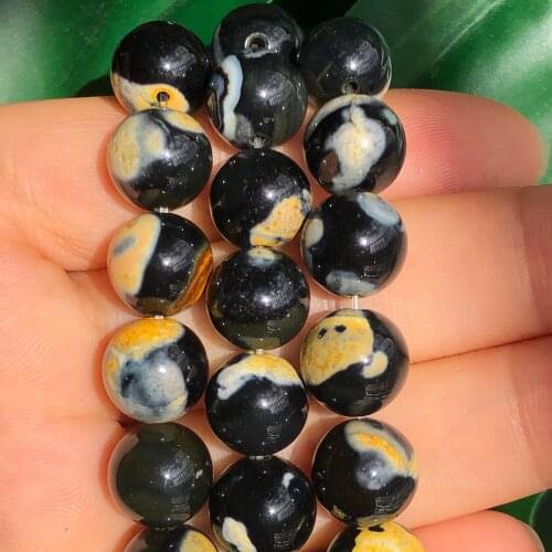 Natural Yellow Black Fire Agates Onyx Stone Beads Loose Spacer Round Beads For Making Jewelry Handmade Diy Bracelet Accessories