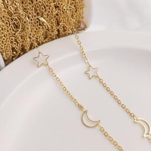No Fade 1Meter Hollow Out Star Necklace Chain Gold Plated Cable Link Chains for Jewelry Making Components Diy Supplies Wholesale