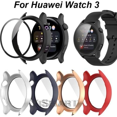 Case+Glass Screen Protector for Huawei Watch 3 46mm Hard PC Bumper Case All Around Coverage Protective Cover (Not for 3 pro)