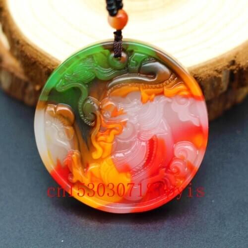 Color Jade Dragon Pendant Necklace Chinese Carved Natural Charm Jadeite Jewellery Amulet Fashion Accessories for Men Women Gifts