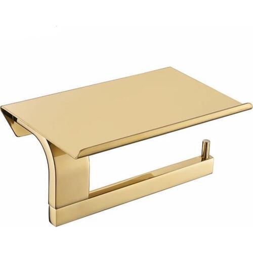 Golden Toilet Paper Holder Wall Mounted Tissue Roll Hanger SUS Stainless Steel Phone Platform Bathroom Hardware Set Matte Black