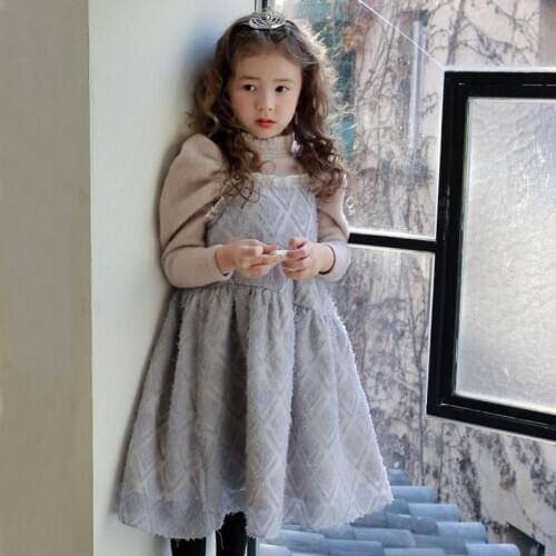 Girl spring autumn new thicker sling dress children sweet mesh dress fashion kids dress 2-12Y WS1930 wholesale