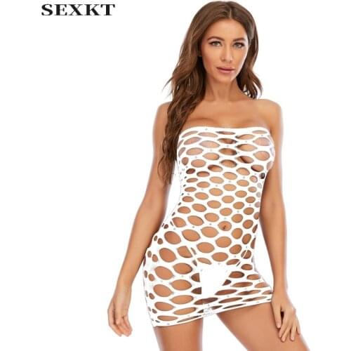 Erotic clothes Sex clothes Fishnet Clothes Bodystocking Hot Drilling Mesh Handmade Drill plus Size Shiny Hip Skirt dress