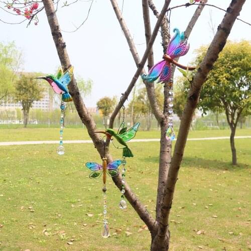 Dragonfly Bird Crystal Pendant Colorful Beads Hanging Drop Decor for Outdoor Indoor Garden Window Decoration