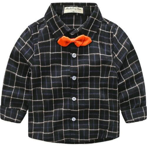 JCHAO kids Spring Autumn kid shirt boy girl cotton stripe Plaid tie blouse casual baby children clothes Multicolor