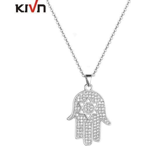 KIVN Fashion Jewelry Sparkling Pave CZ Cubic Zirconia Hamsa Hand Womens Girls Pendant Necklaces Mothers Promotion Birthday Gifts