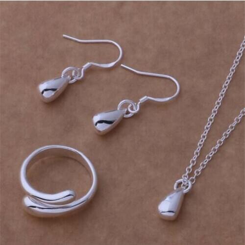 AS088 Hot Sale Silver Plated Color Jewelry Sets For Women Wholesale High Quality Classic Earring 177 + Necklace 681 + Ring 248