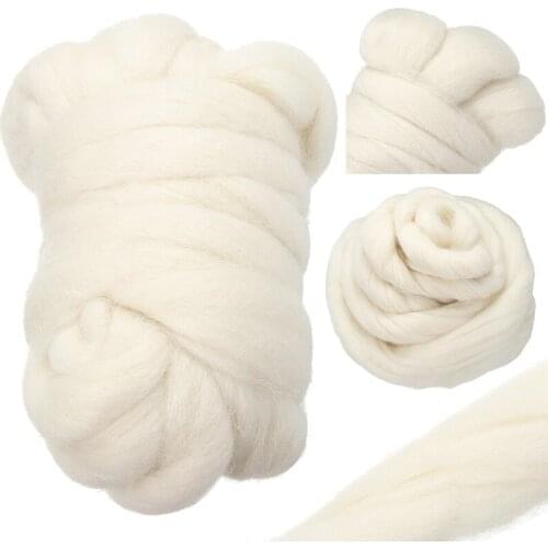 Cream White Needle Felting Wool 100% Shetland Natural Roving Wool Fibre for DIY Doll Needlework Handcraft Decor 100g