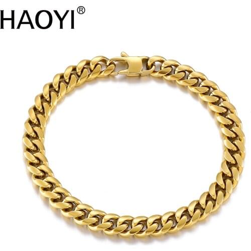 Hot selling fashion golden stainless steel Cuban bracelet mens and womens fashion jewelry