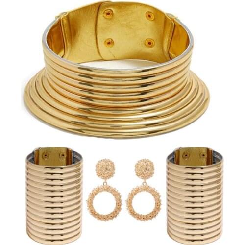 LZHLQ African Style Statement Necklace Alloy Earrings For Women Bohemia Vintage Collar Female Bracelets Large Fashion Jewelry