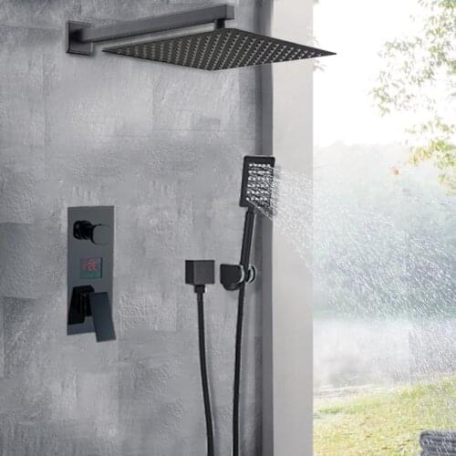 Matte Black Bathroom Shower B Digital Rain Shower Faucet Set Rain Concealed Shower Digital Display Function Shower Tap