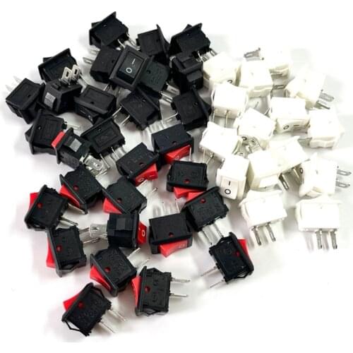15pcs Mini Rocker Switch SPST Black and Red Snap in Switches Button AC 250V 3A / 125V 6A 2 Pin I/O 10*15mm On-off Switch Rocker