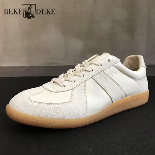 Mens Trainers Tenis Shoes Fashion Patchwork Genuine Leather White Sneakers Vintage Lace Up Flat Casual Active Shoes Men Footwear