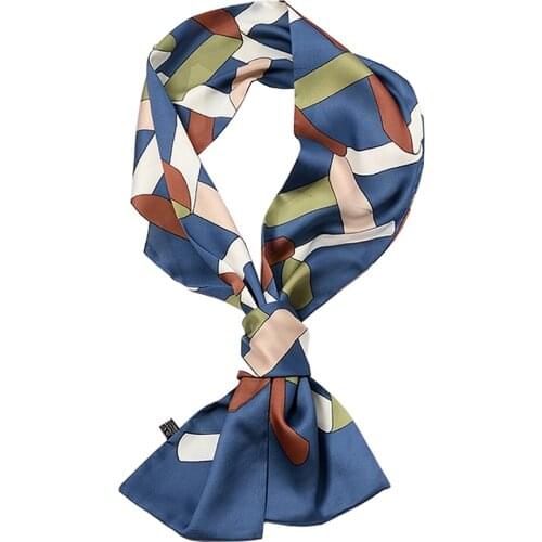 Design Print Women Silk Scarf Long Skinny Headband Luxury Flower Little Neck Wraps Bandanas Foulard Hair Ribbon Ties Bufandas