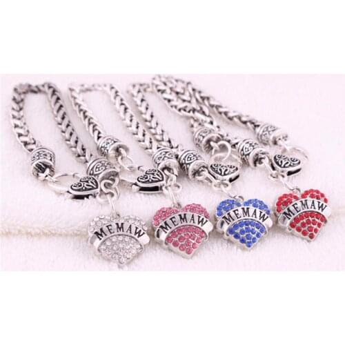 Rhodium plated studded with sparkling crystal MEMAW charm bracelet link chain