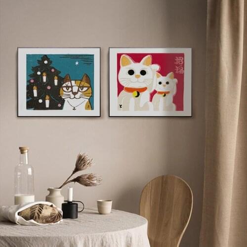 Simple modern Japanese style rich cat hand-painted cat childrens room murals poster print picture decorative painting