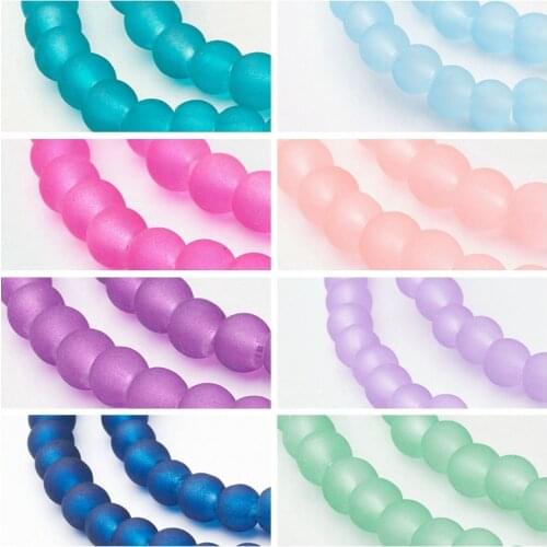 4mm 10Strands 200pcs/str Transparent Glass Crystal PandaHall Loose Bead Strand Frosted Round Blue Black Red Yellow Purple Green