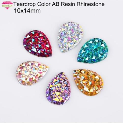 RESEN 10X14mm Flatback Teardrop Crystal AB Resin Rhinestones Clear Rhinestone Applique DIY Wedding Dress Stones Crafts
