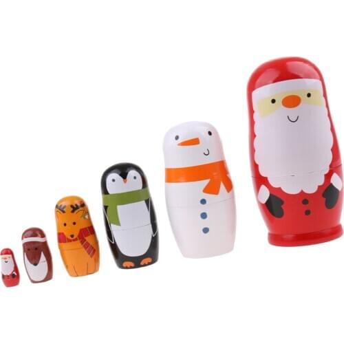 Xmas Wooden Nesting Doll Russian Babushka Matryoshka Stacking Dolls 6PCS