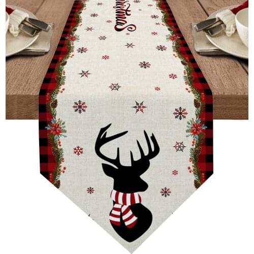 Christmas Snowflake Elk Red Plaid Table Runner Luxury Wedding Table Decor Tablecloth Christmas Decorations For Home Tablecloth