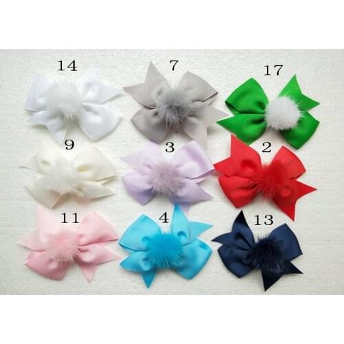 Pinwheel Hair Bows Clips With Pompom Ball Girls Boutique Pompon 3.5" Bowknot Ribbon Classic Hairpin Accessories 50pcs GR121