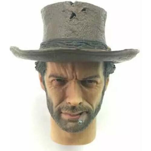West Cowboy 1/6 Scale Clint Eastwood Head Sculpt with Cap Model for 12in Action Figure Toy Collection