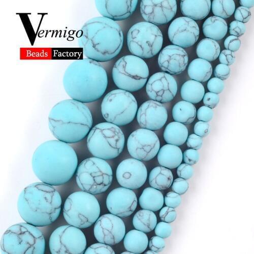 Dull Polished Blue Turquoises Round Loose Beads For Jewelry Making 4mm-12mm Matte Spacer Beads DIY Necklace Bracelet Accessories