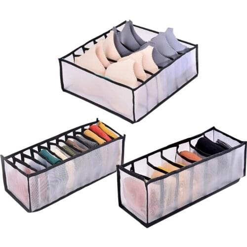 Closet Underwear Drawer Organizer Divider 6/7 /11 Grids Women Foldable Ties Bra Socks Nylon Storage Compartment Box