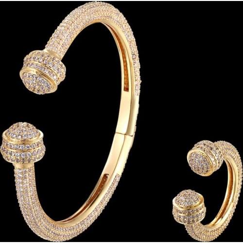 Zlxgirl jewelry hot sale open ended bangle and ring jewelry set full round zircon micro inlay suitable for wedding couple gifts