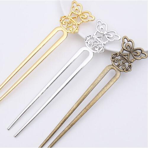 SEA MEW 34*153MM 3 Colors Plated Metal Zinc Alloy Hair Stick Jewelry For Women Jewelry Making Headwear Decorations