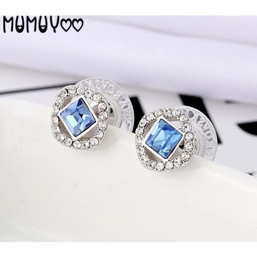 [New] High-quality glamorous fashion square blue crystal womens stud Earrings