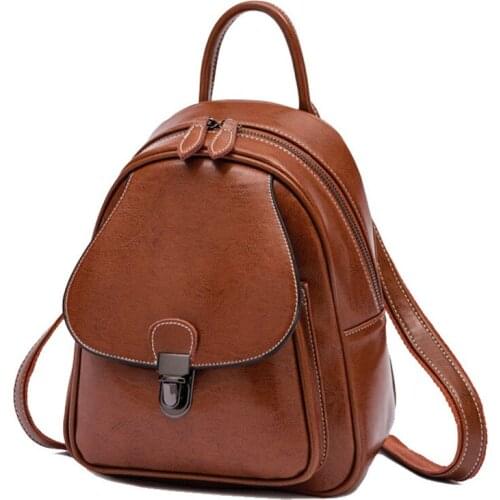 Women Backpack Vintage Oil Wax Cowhide Backpack Girl School Bag Female High Quality Shoulder Bags Fashion Brown Travel Backpacks