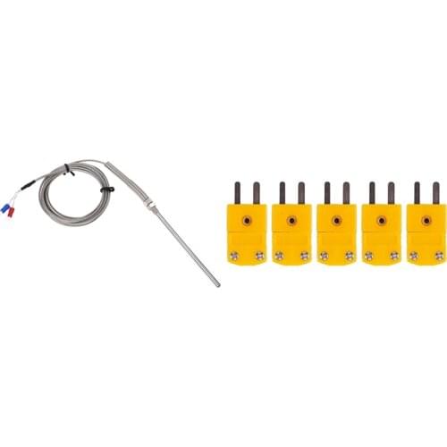 1 Pcs 9.8Ft Thermocouple K Type Sensor Probe & 5Pcs RTD Circuits K Type Temperature Sensor Thermocouple Plugs Yellow