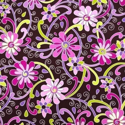 1 yard Cotton Woven Fabric for sewing pathwork, dress, cloth, bedding, hadmaking, Big flower on black background (width=140cm)