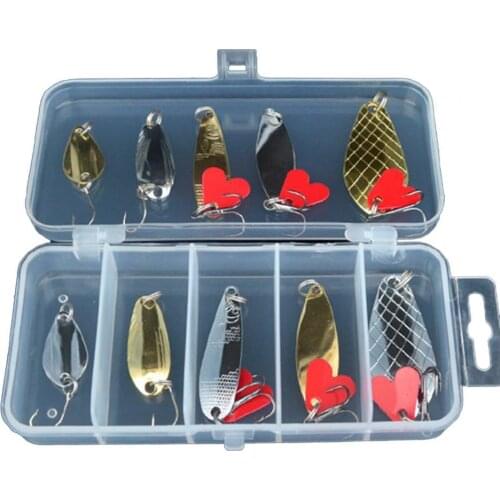 10Pcs/Box Lightweight Fishing Lures 3 Hooks Metal Sharp Simulation Sequins Baits Kit for Outdoor
