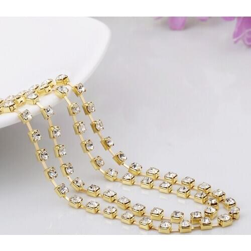 10yards/lot (2.5mm 2.8mm 3mm) gold base close clear crystal diy beauty accessories rhinestone chain